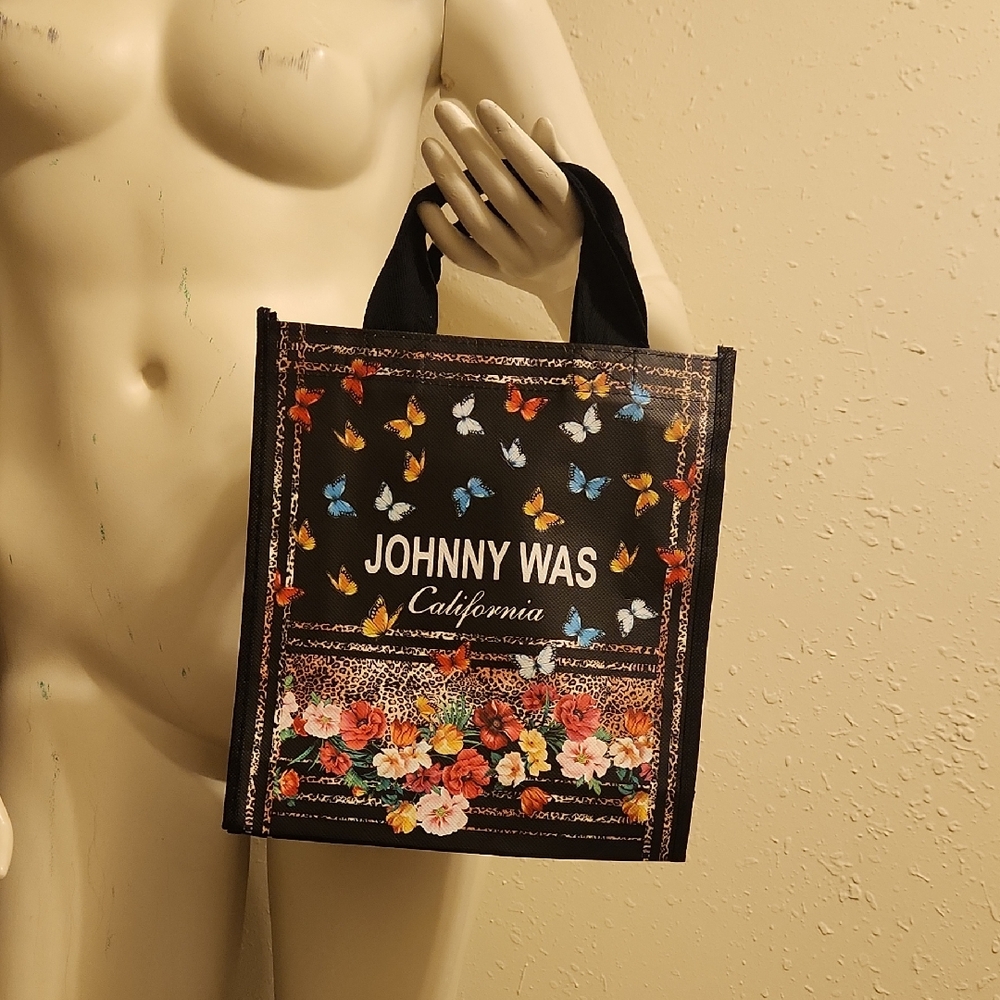 Johnny Was Black Floral and Butterfly Tote